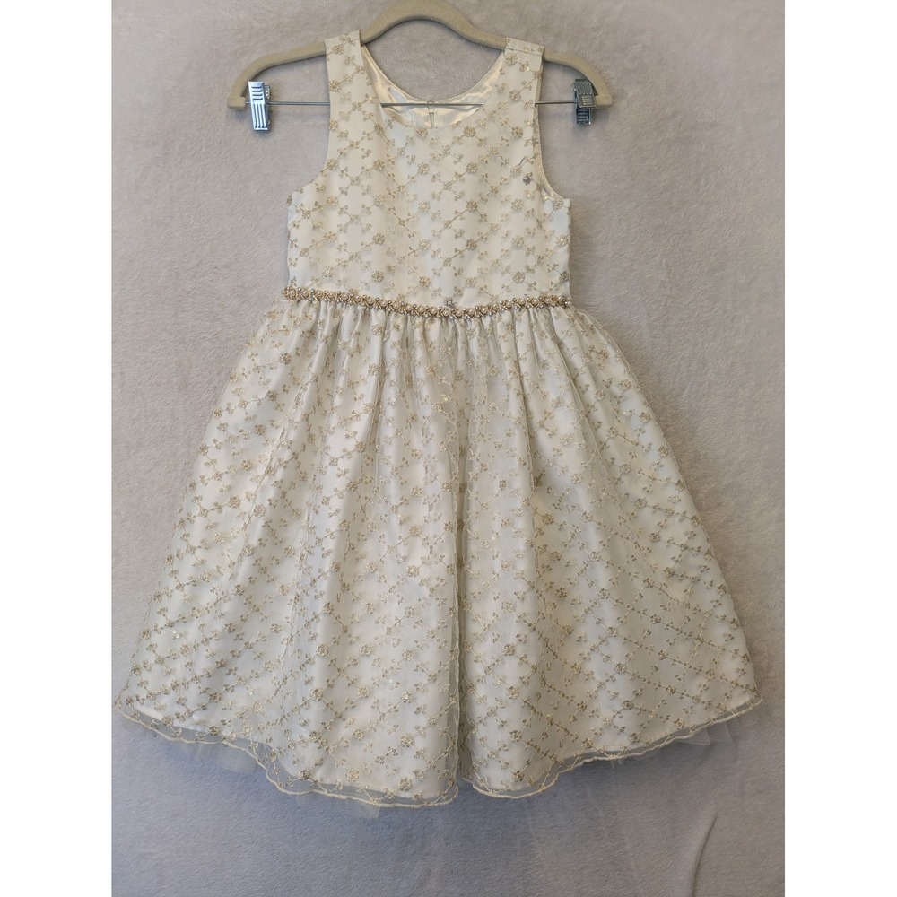 American Princess‎ Kids Ivory Gold Floral Embroidered Tulle Formal Dress
